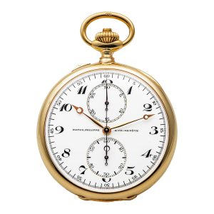 Swiss yellow gold pocket chronograph with counter Circa 1913