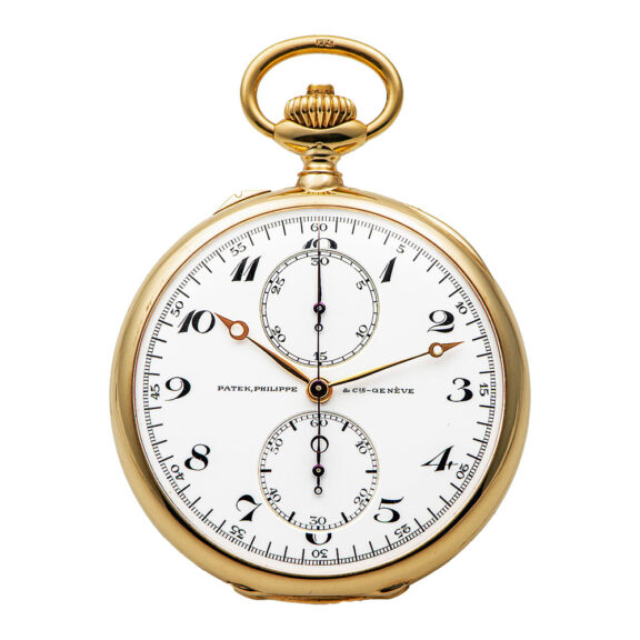 Swiss yellow gold pocket chronograph with counter Circa 1913
