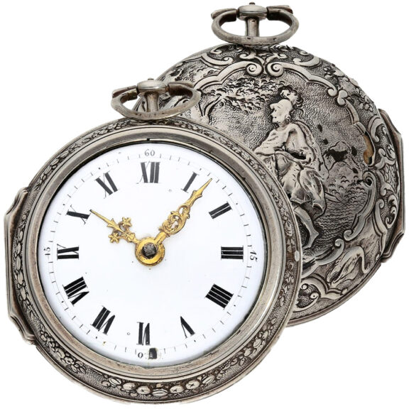 German pair-cased watch with repoussé decoration Circa 1750
