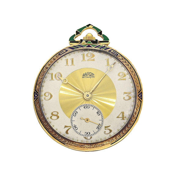 Rare French gold and enamel Art Deco pocket watch Circa 1925