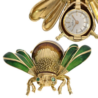 French gold and enamel watch in the form of a beetle Circa 1955