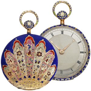 French gold enamel quarter repeating cylinder watch Circa 1820