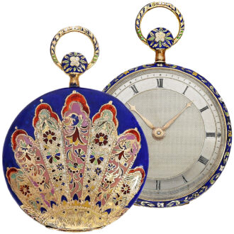 French gold enamel quarter repeating cylinder watch Circa 1820 French gold enamel quarter repeating cylinder watch Circa 1820