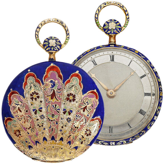 French gold enamel quarter repeating cylinder watch Circa 1820 French gold enamel quarter repeating cylinder watch Circa 1820