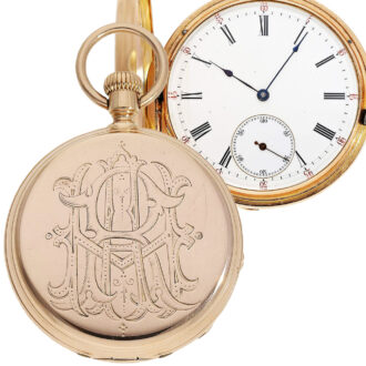 Swiss 18K pink gold hunting cased pocket watch Circa 1869