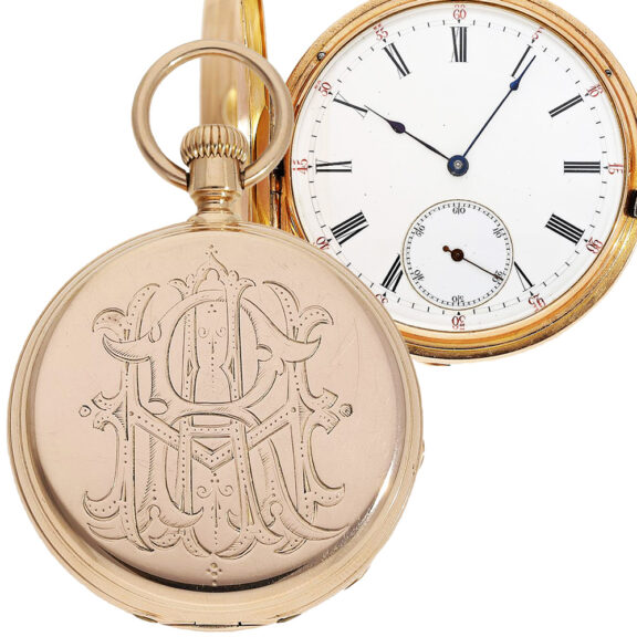 Swiss 18K pink gold hunting cased pocket watch Circa 1869