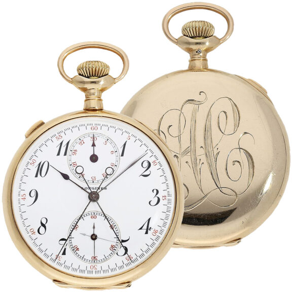 Swiss gold split-seconds chronograph pocket watch Circa 1906