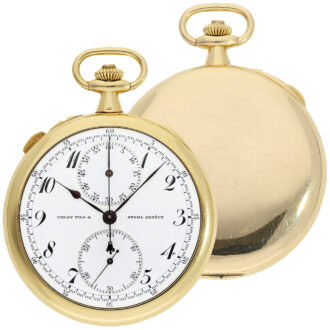Swiss gold split-seconds chronograph pocket watch Circa 1910