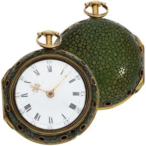 English pair-cased repeating watch in a shagreen case Circa 1720