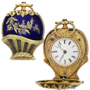 Swiss gold and enamel form watch with diamonds Circa 1820