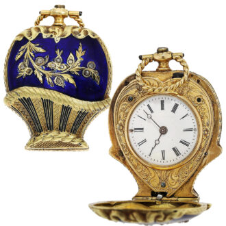 Swiss gold and enamel form watch with diamonds Circa 1820