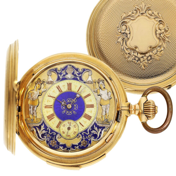 Swiss minute repeating watch with two jacquemarts Circa 1890