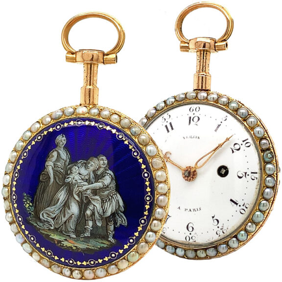 French pearl set gold enamel miniature pocket watch Circa 1785