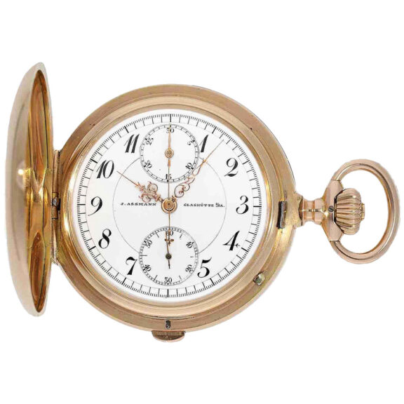Impressive gold German chronograph watch with register Circa 1915 Impressive gold German chronograph watch with register Circa 1915