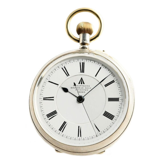 English silver deck watch with 34 minute carrousel Circa 1909