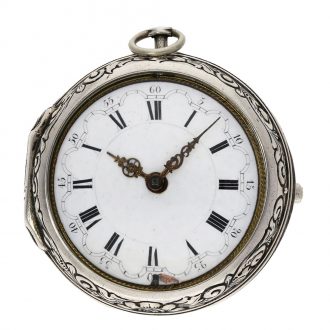 German large silver verge pocket watch with unique relief case Circa 1740