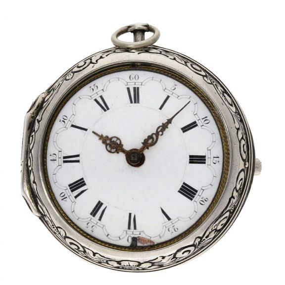 German large silver verge pocket watch with unique relief case Circa 1740
