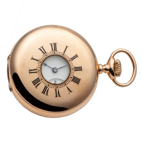 Swiss gold half hunting cased keyless pocket watch Circa 1855
