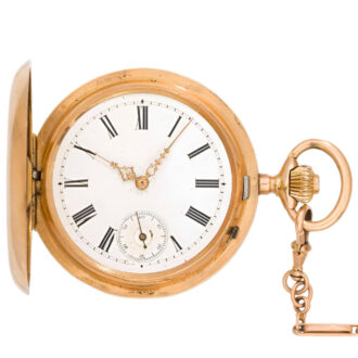Swiss 14K gold full hunter pocket watch with chain Circa 1850 Swiss 14K gold full hunter pocket watch with chain Circa 1850