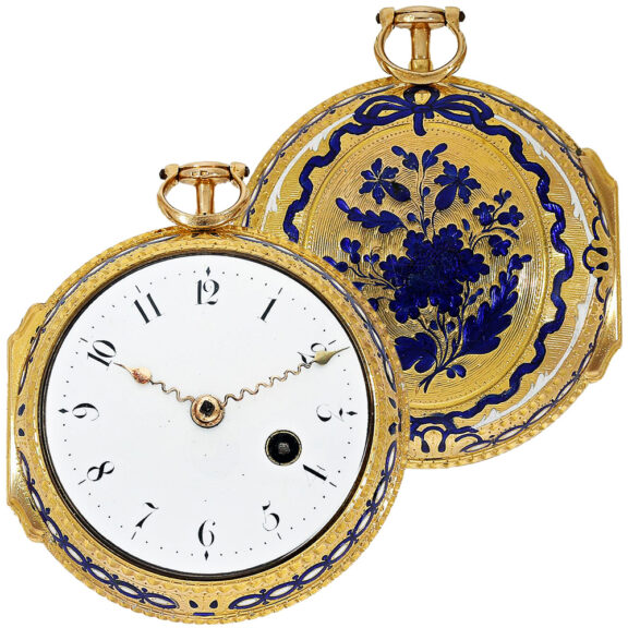 English 18K gold and enamel watch with chatelaine Circa 1750
