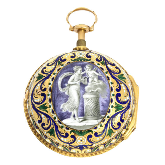 Gold and enamel pair cases verge watch 1/8 hours repeater Circa 1770