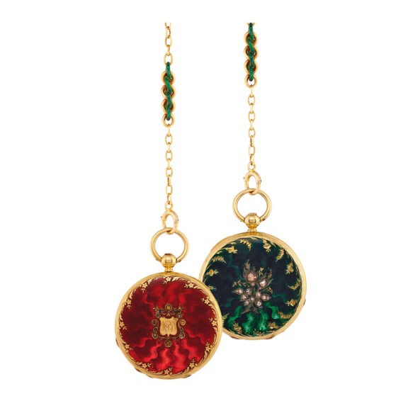 Gold, enamel and stone set cylinder pendant watch Circa 1850