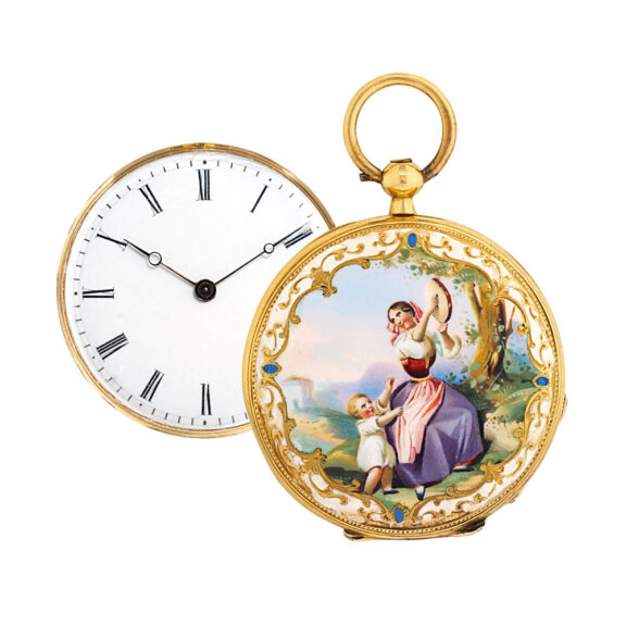 Swiss gold open faced cylinder pendant watch Circa 1850