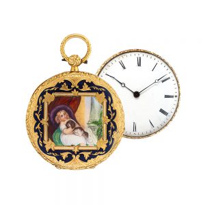 Gold/enamel open faced cylinder pendant watch Circa 1850