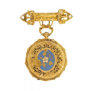 Swiss gold and enamel open faced pendant watch Circa 1850