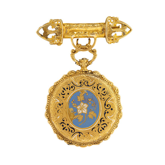 Swiss gold and enamel open faced pendant watch Circa 1850