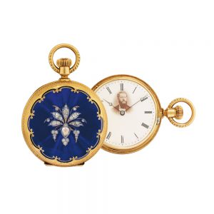 Gold, enamel and diamond set full hunter watch Circa 1870