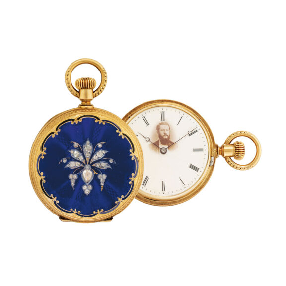 Gold, enamel and diamond set full hunter watch Circa 1870