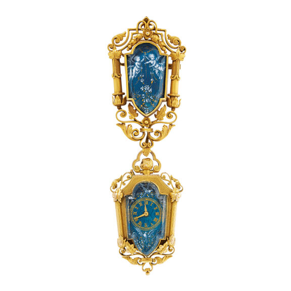 Gold and Limoges enamel lever pendant watch Circa 1920