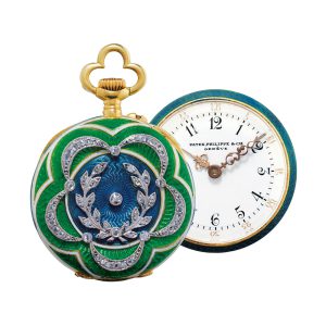 Gold, two colour enamel and diamond set lever Circa 1909