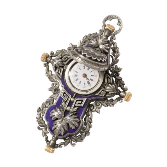 Unusual, rare silver/enamel crucifix pendant watch Circa 1870