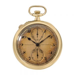 Swiss gold open faced split seconds chronograph Circa 1916