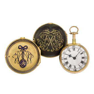 Gold quarter repeating pair cased cylinder watch Circa 1733