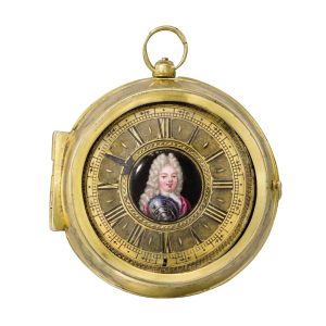German gilt brass verge with enamel portrait Circa 1700-1710