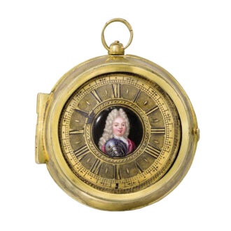 German gilt brass verge with enamel portrait Circa 1700-1710