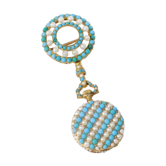 Swiss 18k gold, pearl and turquoise set lever watch Circa 1900