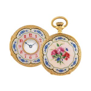 Swiss gold, enamel half hunter lever pendant watch Circa 1887