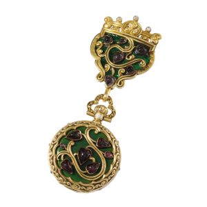 18k Gold, enamel, diamond and amethyst set lever Circa 1895