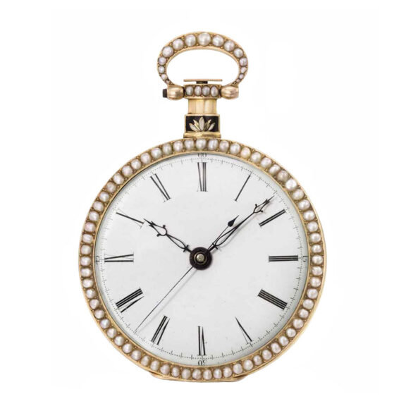 Gold, enamel and pearl set centre seconds duplex Circa 1830 Gold, enamel and pearl set centre seconds duplex Circa 1830