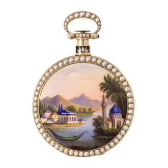Gold, enamel and pearl set centre seconds duplex Circa 1830