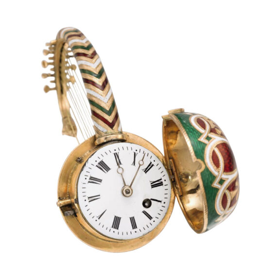 Swiss 18 carat gold and enamel nanga form watch Circa 1820