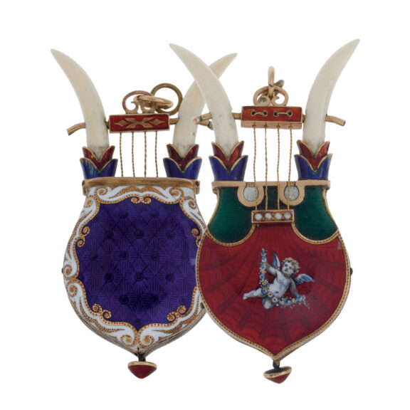 Austrian rose gold, enamel, pearl set form watch Circa 1840
