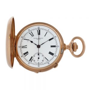 Swiss 18k gold hunting cased lever chronograph Circa 1881