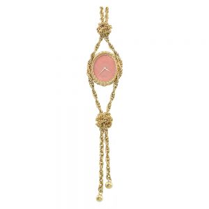 Attractive Swiss 18k gold and coral necklace watch Circa 1972