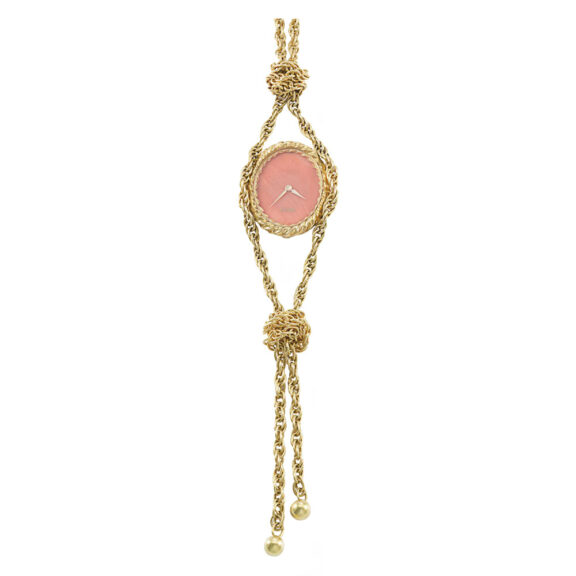 Attractive Swiss 18k gold and coral necklace watch Circa 1972