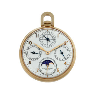 Fine Swiss 18k gold open faced complicated watch Circa 1947
